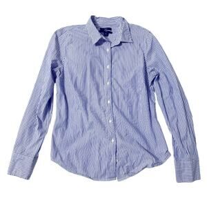 J. Crew 365 Blue/White Striped Fitted Button Up Collared Shirt - 10 Slim